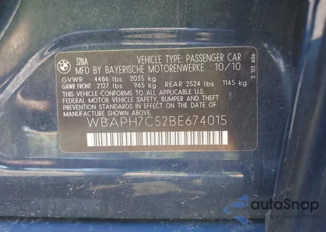 2011 BMW 328I from USA, damaged, VIN WBAPH7C52BE674015